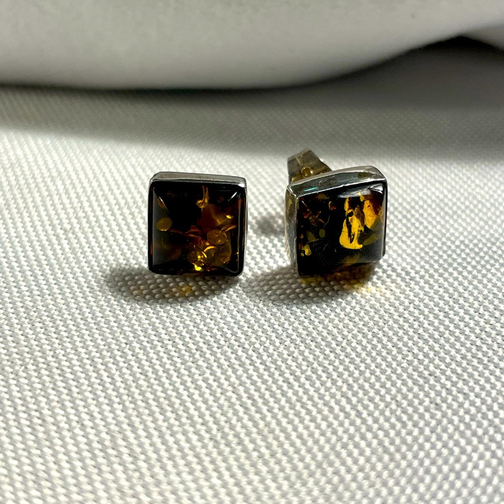Barra Sterling Silver Earrings with Green Gold Amber - New on card